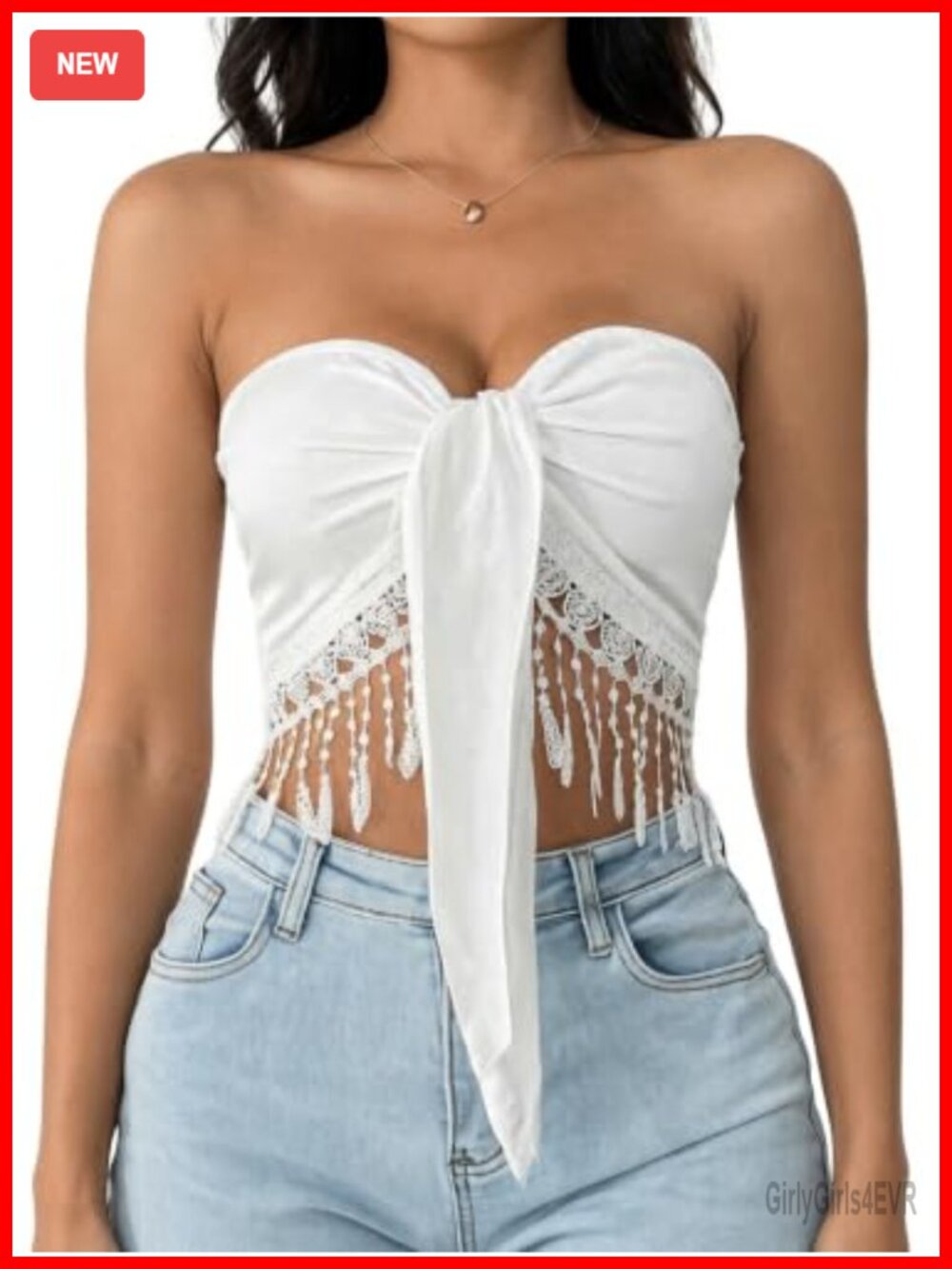 Fringe Strapless Tie Knot Tube Top Boho Concert Vacation Crop